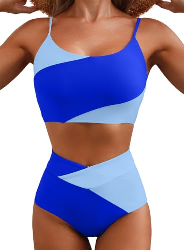 Herseas Women 2 Piece High Waisted Bikini Sets Color Block Popular Swimsuit 2026 Summer Beach Best Bathing Suits