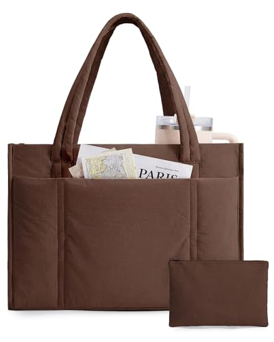 BAGSMART Tote Bag for Women, 2Pc Puffer Tote Bag Set with Zipper, Quilted Large Work Teacher Bag for Travel