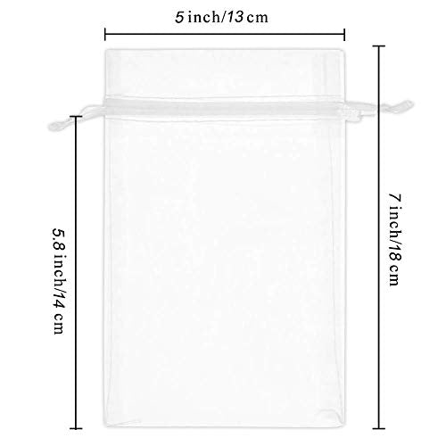 Wudygirl 100pcs 5X7 Inches White Organza Bags Christmas Drawstring Pouches Party Wedding Favor Bags Goodie bags(White 5x7)