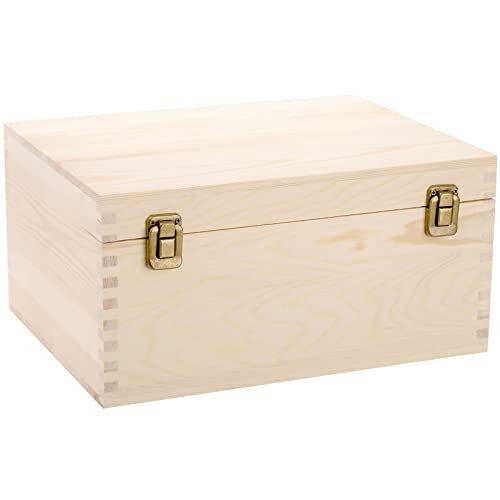Frcctre Extral Large Unfinished Wooden Box, 13 x 10 x 6.5 inch Natural Unfinished Pine Wood Box with Hinged Lid and Front ...