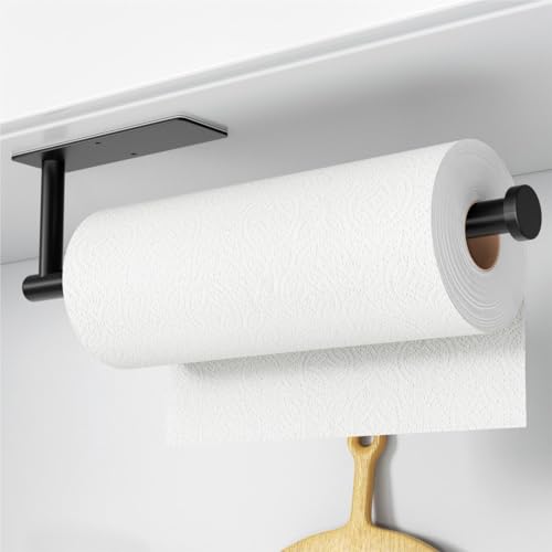 Paper Towel Holder - Self-Adhesive or Drilling, Matte Black Wall Mounted Rack - SUS304 Stainless Steel Kitchen Roll Dispen...