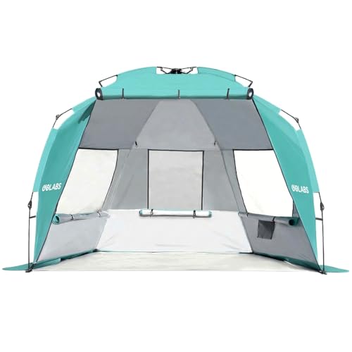Golabs BT1 Pop up Beach Tent Sun Shelter for 3-Person, 1-Minute Setup by Pre-Attached Pole & UPF 50+, Beach Shade with Det...