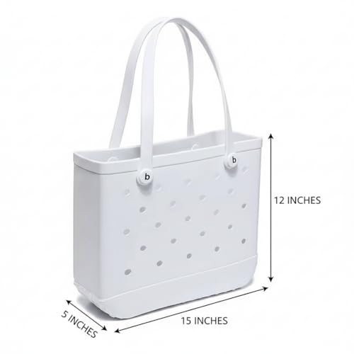 Waterproof Beach Bag Large Pool Tote with Free Charm Gift - EVA Beach Bag for Women, Sand-Free Summer Vacation Bag with Ha...