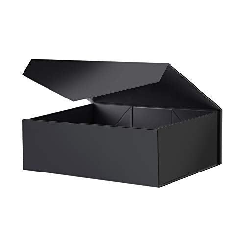 BLK&WH Large Gift Box 13.5x9x4.1 Inches, Black Collapsible Groomsman Gift Box with Magnetic Lid (Matte Black)
