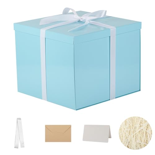 Large Gift Box with Lid 12.5x12.5x10 Inches, Blue Gift Boxes for presents Packaging for Birthdays, Valentine's Day, Christ...