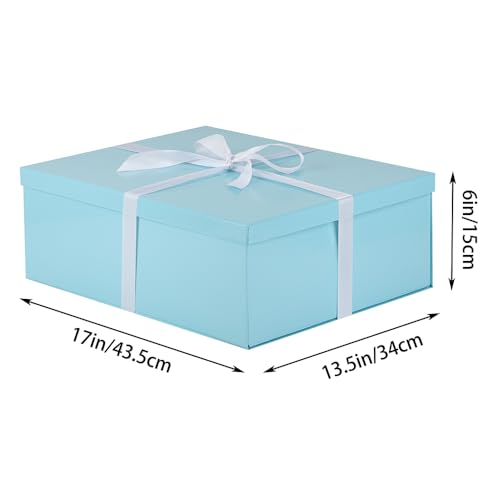 Extra Large Gift Box with Lid 17x13x6 Inches, Blue Gift Boxes for presents Packaging for Birthdays, Valentine's Day, Chris...