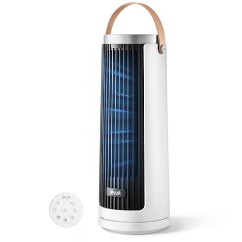 LEVOIT Tower Fan for Bedroom, 20dB Quiet Desk Fan with 23ft/s, Portable & Easy to Carry, 3-Angle & 4-Speed Mini Oscillatin...