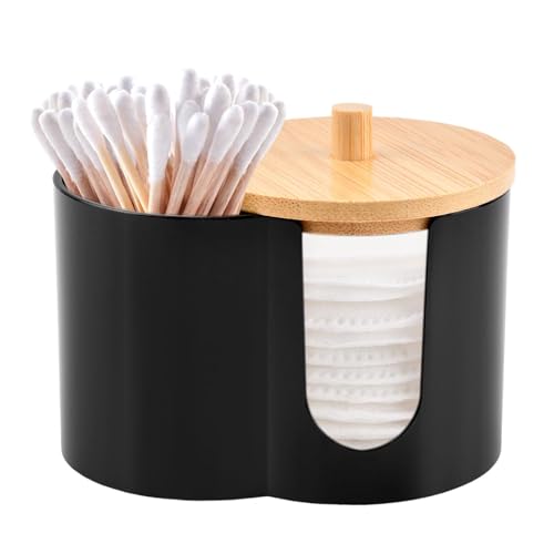 YOSINXU Dual-Compartment Cotton Swab & Pad Organizer with Removable Dustproof Lid, Bathroom Accessories Storage Organizer ...