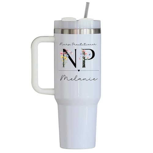 Personalized Nurse Practitioner NP Tumbler with Floral Letters & Custom Name – Stainless Steel Travel Mug – Graduation Gif...