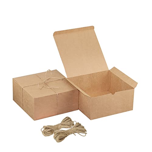 Xxcxpark 16 PCS Brown Kraft Gift Boxes 8x8x4 Inches, Decorative Party Favor Kraft Paper Gift Packaging Box with Lid for DI...