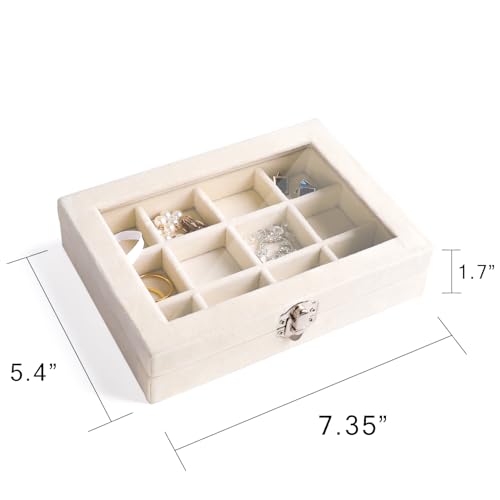 Frebeauty Jewelry Organizer Tray with Clear Lid - 12 Grid Velvet Drawer Insert Storage Box - Transparent Lid Display Case...