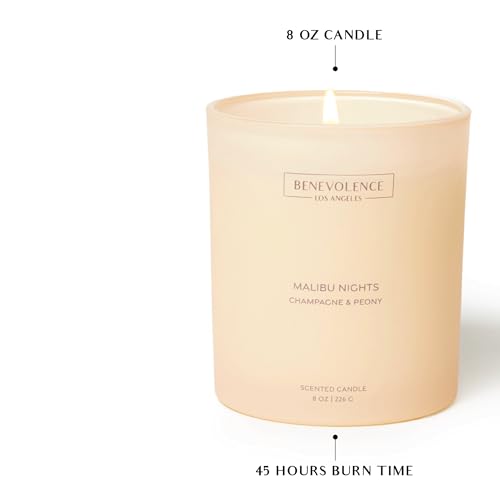 Champagne & Peony – Benevolence LA Scented Candle | 8oz, 45-Hour Burn | Natural Soy Wax, Cotton Wick | Romantic & Elegant ...