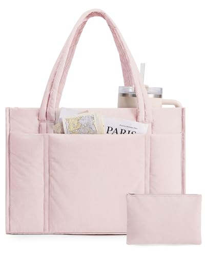 BAGSMART Tote Bag for Women, 2Pc Puffer Tote Bag with Zipper, Quilted Work Tote Teacher Bag Shoulder Handbag | Beach Tote,...
