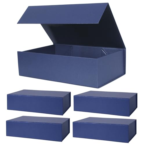 Aimyoo Navy Blue Magnetic Gift Boxes with Lids 10.5x7x3 in, Medium Bridesmaid Groomsman Proposal Box, Rectangle Collapsibl...