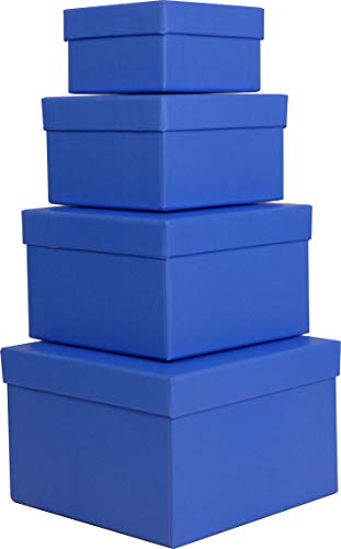 Cypress Lane Square Rigid Gift Boxes, a Nested Set of 4, 3.5x3.5x2 to 6x6x4 inches (Blue)