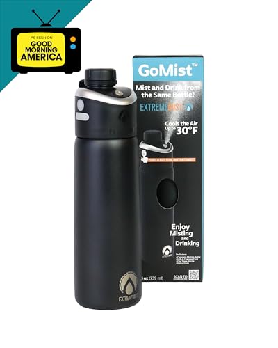 Extreme MIST - GoMist Misting & Drinking Bottle - Personal Mister - Cooling Water Bottle w/Easy-Drink Spout - Stainless-St...