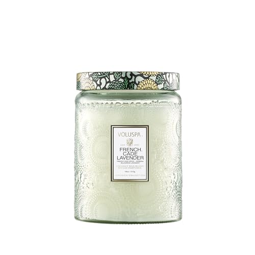 Voluspa French Cade Lavender Candle, 18 oz, Coconut Wax Blend, Scented Candles for Home, 100 Hour Burn Time, Candle Jars