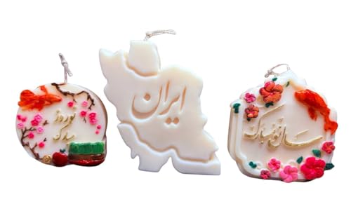 Handmade Hand-Painted Nowruz Candle Set|Persian Decorative Candles with Iran Map & Farsi Calligraphy |Unscented HaftSeen T...