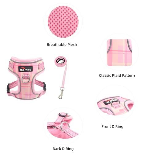 WDPAWS No Pull Dog Harness and Leash Set-Reflective Plaid Design, Adjustable & Comfortable with Front D Ring for Small Med...