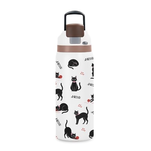 Cat 32oz Water Bottle Gifts for Women, Stainless Steel Insulated Tumbler with Handle & 2-in-1 Leak Proof Locking Lid for O...