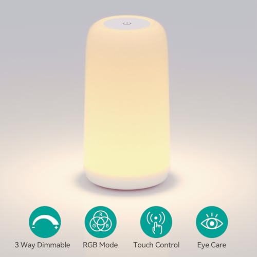ROOTRO Touch Bedside Table Lamp, [Sleek Design & RGB Mode] 3 Way Dimmable Small Lamp for Bedroom, LED Lamp with Warm White...