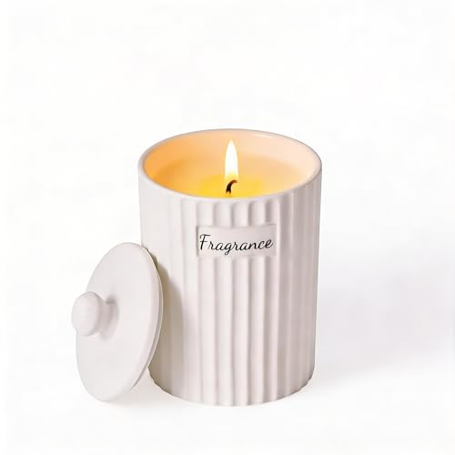 Viyffo Lavender & Eucalyptus Candle, Matte White Ceramic Jar Scented Candle Gift for Women, Non Toxic Soy, 30-40 Hours Lon...