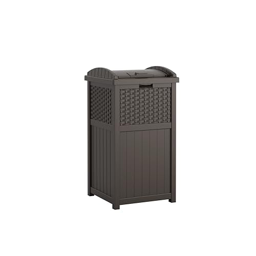 Suncast 33 Gallon Commercial Outdoor Trashcan Hideaway with Lid for 30 to 33 Gallon Trash Bags for Garage, Backyard, or Ga...