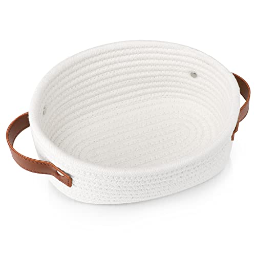 ABenkle Small Woven Basket, Mini Cotton Rope Storage Basket, Tiny White Easter Basket, Oval Decorative Toy Dog Cat Basket ...