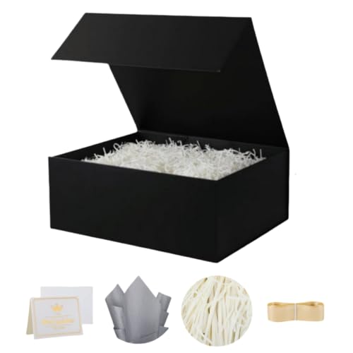 UoeRing 1 Pcs Black Gift Box 9.5x6x3 inch Small Luxury Gift Box for Presents with Magnetic Lid Collapsible,Birthday,Christ...