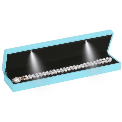 LETURE Long Chain Necklace Jewelry Gift Box Case with LED Light, Elegant Velvet Necklace Pendant Bracelet Box for Jewelry ...