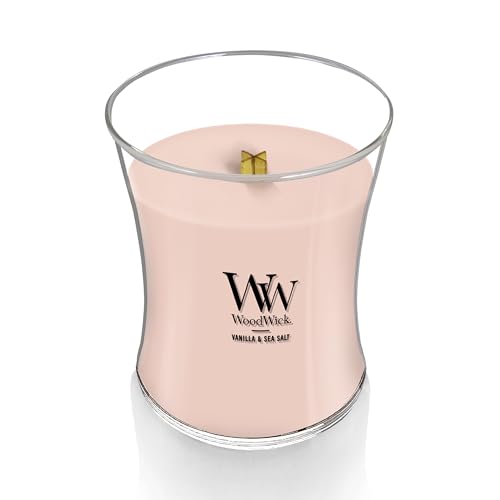 WoodWick Vanilla & Sea Salt Gifts for Women and Men, 9.7 oz Medium Hourglass Candle with Crackling Wick