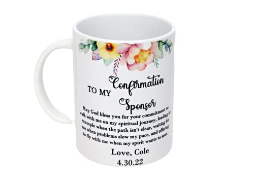 Personalized Confirmation Sponsor Mug – Custom Thank You Gift with Name – Religious Appreciation Present for Mentor or God...