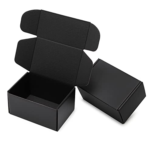 Mcfleet 6x4x3 Small Black Shipping Boxes - 24 Pack Corrugated Cardboard Mailing Box Packaging for Small Business - Tab Loc...