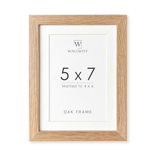 wallwisy 5x7 Picture Frame, Solid Oak Wood 5x7 Photo Frame with Mat to 4x6, 7x5 Picture Frames for Wall and Tabletop Displ...