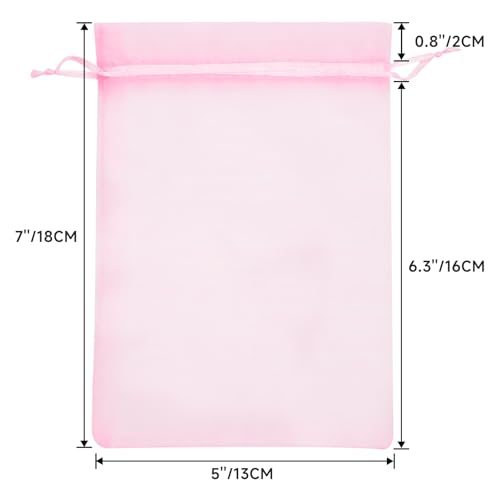 G2PLUS 25PCS Pink Drawstring Organza Bags 5x7 inches, Sheer Mesh Jewelry Pouches, Organza Gift Bags for Candy, Jewelry, We...