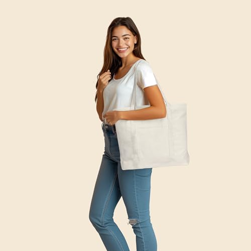 22" Heavy Duty Cotton Canvas Tote Bag (Zippered)