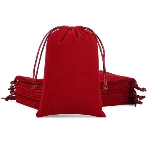 Tapleap Velvet Drawstring Bags, 12Pcs Red Jewelry Bags, 4x6, Church, For Wrapping Palm Crosses, Party Favors, Resin Runes,...