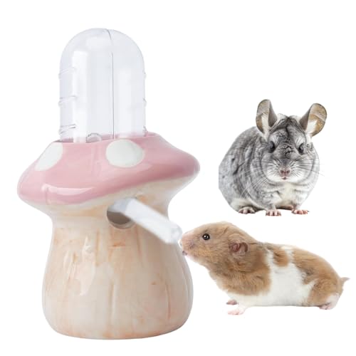 Saim Hamster Water Bottle with Mushroom Ceramic Stand - Automatic Water Dispenser for Small Animals,Chew Proof Gerbil Wate...