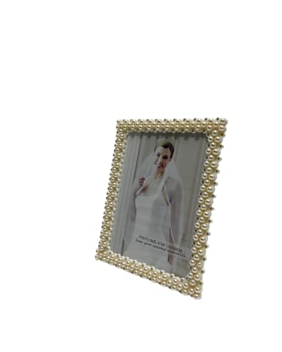 Elegant Pearl-Embellished Picture Frame, 6x8 Inches, Decorative Beaded Border for Wedding, romantic, family Photos