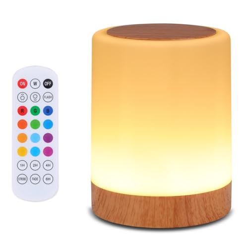 OORUN Touch Bedside Table Lamp,13 RGB Colors & 5 Brightness, USB Rechargeable Desk Lamp, Remote Control Dimmable Night Lig...