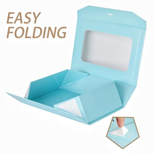 PLINJOY Blue Gift Box for Presents with Ribbon 10.8x7.5x3.5 Inches Clear Gift Box with Window Magnetic Closure Gift Boxes ...