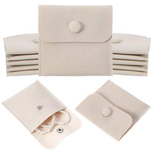 SynHHergyx 10 Pcs Microfiber Jewelry Pouch 3.2"x3.2" Microfiber Jewelry Packaging Bag with Snap Button Luxury Small Gift B...