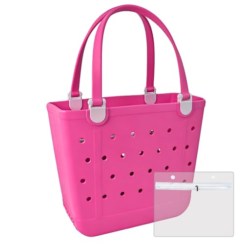Juyeesm Medium Beach Bag, Waterproof Rubber Beach Bag, Washable Open Tote Bag Durable Tote Travel Bags for Outdoor Sport