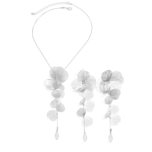 WCRAZYE Gold Flower Statement Floral Necklace Earring Sets for Women Fashion Petal Statement Necklace 14K Gold Plated Larg...