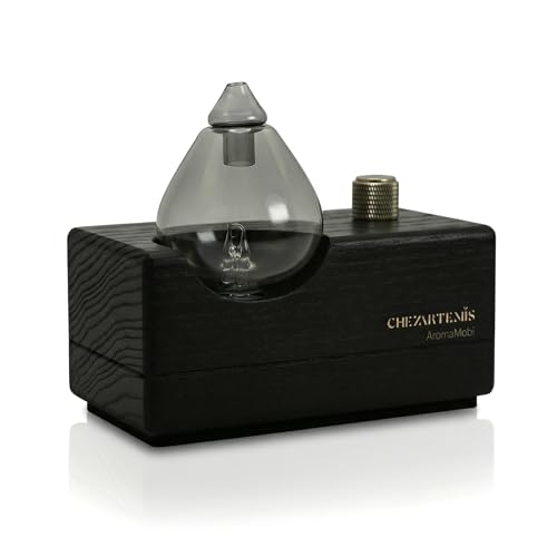 Black Obsidian Waterless Essential Oil Diffuser with Real Wood Base for Aromatherapy, Modern Smoky Glass Oil Diffuser, Cor...