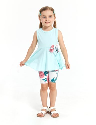 PATPAT Girls Summer 2 Piece Outfits 4-12Y Butterfly Bow Sleeveless Tunic Tops and Floral Print Shorts Cute Clothes