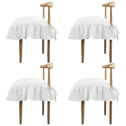 Hillsuren 4 Pcs Ruffle Chair Cushions Cover 17.5''x17.5'' French Chair Pad Slipcover with Ties Ruffled Skirt Seat Cover Fa...