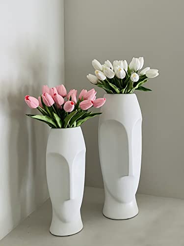 Beferr White Tulips Artificial Flowers 18Pcs Faux Silk Tulip Real Touch Tulip Fake Flowers Bouquets Arrangements for Mothe...