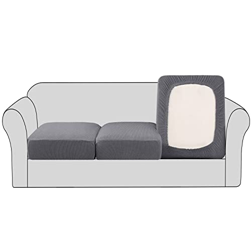 H.VERSAILTEX High Stretch Individual Seat Cushion Covers 3 Pack Thick Jacquard Textured Twill Fabric Sofa Slipcovers for 3...