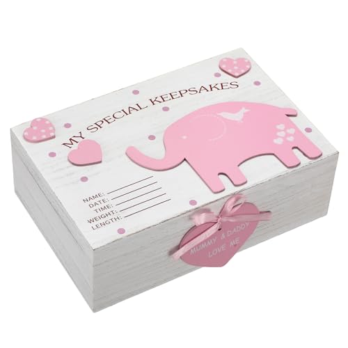 Soaoo 3D Wooden Baby Boys Memories Keepsake Box Baby Girls Elephant First Keepsake Box New Parent Newborn Baptismal Birthd...